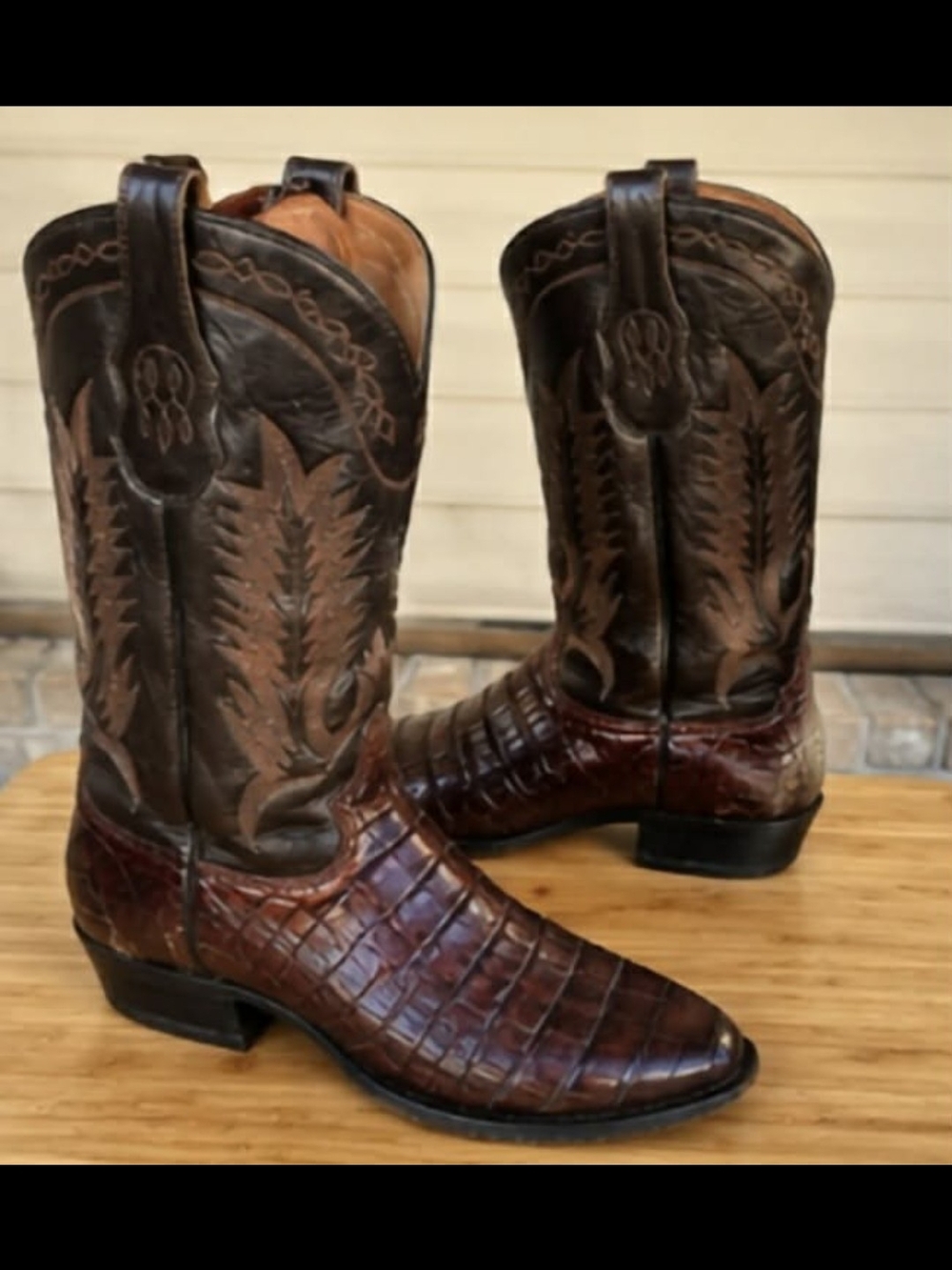 Men's Brown Croc-Embossed Leather Western Boots
